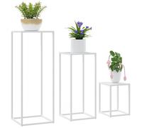 Lot de 3 supports pour plantes - Outsunny - carré en métal empilable intérieur et extérieur - pour jardin, balcon, maison - blanc