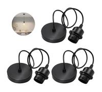 Lot de 3 suspensions de lampe E27 : câble de 100 cm, douille de lampe E27 avec anneau de fixation, câble textile réglable - Noir,