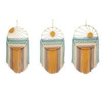 Lot de 3 suspensions murales bohème avec pompons, décoration circulaire pour chambre à coucher, salon, crèche, entrée, lever du soleil + midi + coucher du soleil