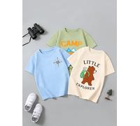 Lot de 3 t-shirts à manches courtes en pur coton pour garçon - Décontracté - Col rond - Haut d'été pour enfants de 2 à 7 ans