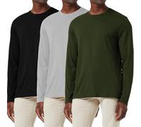 Lot de 3 T-Shirts à Manches Longues en Coton pour Hommes, Chemises à Col Rond Évacuant L'humidité, Hauts Légers et Confortables pour Couche de Base Décontractée Noir/Gris/Vert-S