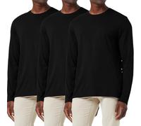 Lot de 3 T-Shirts à Manches Longues en Coton pour Hommes, Chemises à Col Rond Évacuant L'humidité, Hauts Légers et Confortables pour Couche de Base Décontractée Noir/Noir/Noir-M