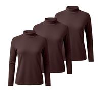 Lot de 3 t-shirts à manches longues pour femme - Pull long en coton uni - Col roulé - Coupe ajustée - Sous-vêtements thermiques - 3 pièces