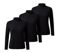 Lot de 3 t-shirts à manches longues pour femme - Pull long en coton uni - Col roulé - Coupe ajustée - Sous-vêtements thermiques - 3 pièces