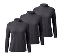 Lot de 3 t-shirts à manches longues pour femme - Pull long en coton uni - Col roulé - Coupe ajustée - Sous-vêtements thermiques - 3 pièces