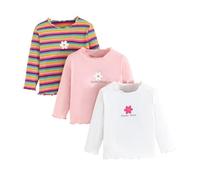 Lot de 3 t-shirts à manches longues pour filles avec imprimé floral et lettres, col rond, doux et confortable, tenues décontractées pour bébés âgés de 6 ans, broche libellule, multicolore, 2-3 ans