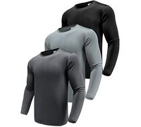 Lot de 3 t-shirts à manches longues UPF 50+ Protection UV Séchage rapide T-shirt fonctionnel T-shirt de course respirant à manches longues pour homme, Lot de 3 - Noir/Gris/Gris foncé, M