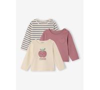 VERTBAUDET Lot de 3 T Shirts Bébé Manches Longues Coton Vieux Rose 18M(81CM)