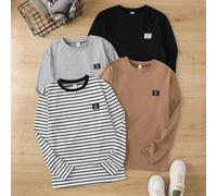 Lot de 3 T-shirts col ras-du-cou simples pour adolescent, style décontracté, confortables, polyvalents et chauds, couleur unie, super rapport qualité-prix, pour rentrée, Renaissance, automne, vêtement