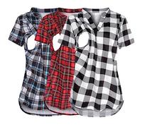 Lot de 3 t-shirts d'allaitement en coton pour femme enceinte - Manches rayées - Manches courtes - Pour femme enceinte - Vêtements de maternité - T-shirt d'allaitement, Nd2 noir, S