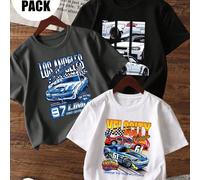 Lot de 3 t-shirts décontractés à manches courtes et col rond imprimés pour garçons, vêtements d'été pour étudiants et jeunes - Portez nos t-shirts confortables et à la mode pour enfants et partez à la