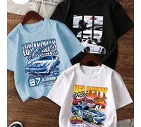 Lot de 3 t-shirts décontractés à manches courtes et col rond imprimés pour garçons, vêtements d'été pour étudiants et jeunes - Portez nos t-shirts confortables et à la mode pour enfants et partez à la