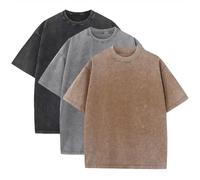 Lot de 3 t-shirts d'été surdimensionnés en coton lourd pour homme, vintage, coupe ample, manches courtes, t-shirts décontractés pour hommes et femmes, Noir + gris + café, Taille XL
