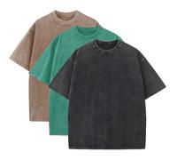 Lot de 3 t-shirts d'été surdimensionnés en coton lourd pour homme, vintage, coupe ample, manches courtes, t-shirts décontractés pour hommes et femmes, Café + vert + noir, Taille XL