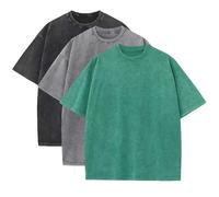 Lot de 3 t-shirts d'été surdimensionnés en coton lourd pour homme, vintage, coupe ample, manches courtes, t-shirts décontractés pour hommes et femmes, Gris + Gris + Vert, Taille XL