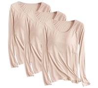 Lot de 3 t-shirts en modal avec soutien-gorge intégré pour femme - Chemise rembourrée à manches longues - Haut de yoga doux confortable - Vêtements de sport décontractés - Chemise d'entraînement