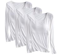 Lot de 3 t-shirts en modal avec soutien-gorge intégré pour femme - Chemise rembourrée à manches longues - Haut de yoga doux confortable - Vêtements de sport décontractés - Chemise d'entraînement