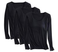 Lot de 3 t-shirts en modal avec soutien-gorge intégré pour femme - Chemise rembourrée à manches longues - Haut de yoga doux confortable - Vêtements de sport décontractés - Vêtements de nuit - Chemise
