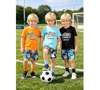 Lot de 3 t-shirts graphiques à manches courtes et short à taille élastique pour garçon, 3 tenues complètes - 6 pièces