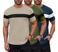 Lot de 3 T-Shirts Homme à Rayures Bretonnes Colorées - Coton Respirant Style Marin - Manches Courtes Col Rond pour Été 2025 (FR/ES, Alpha/Lettres, TG, Taille Normale, Taille Normale, 3pc-08)