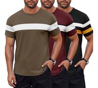 Lot de 3 T-Shirts Homme à Rayures Bretonnes Colorées - Coton Respirant Style Marin - Manches Courtes Col Rond pour Été 2025 (FR/ES, Alpha/Lettres, L, Taille Normale, Taille Normale, 3pc-09)