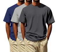 Lot de 3 t-shirts pour homme - Col rond - En coton - Coupe droite - Léger - Couleur unie - Respirant - Manches courtes - Confortable - Infroissable, i, XXXL