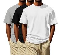 Lot de 3 t-shirts pour homme - Confortable - En coton doux - Col rond - Manches courtes - Confortable et léger - Pour tous les jours - Classique et simple, Multicolore b, XL