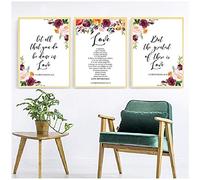 Lot de 3 Tableaux, Affiche Decoration Murale, Citations d'amour de versets bibliques Impression sur Toile, Deco Salon Chambre, Aquarelle Fleurs Écriture Chrétienne Tableaux, Posters (Sans cadre)