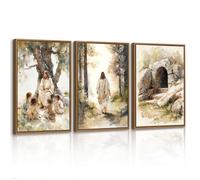 Lot de 3 Tableaux Chrétiens Jésus Enseignement Enfants et Traversée Jungle Toile Encadrée 30x40 cm Décoration Murale Religieuse