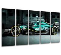 Lot de 3 tableaux décoratifs muraux, décoration moderne, salon, chambre à coucher, impression sur bois avec crochets, voiture Formula 1 2024 Aston Martin AMR24, Fernando Alonso, (165 x 62 cm)