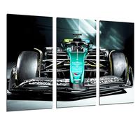 Lot de 3 tableaux décoratifs muraux, décoration moderne, salon, chambre à coucher, impression sur bois avec crochets, voiture Formula 1 2024 Aston Martin AMR24, Fernando Alonso, (97 x 62 cm)
