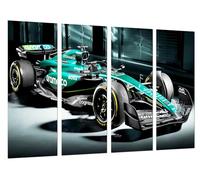 Lot de 3 tableaux décoratifs muraux, décoration moderne, salon, chambre à coucher, impression sur bois avec crochets, voiture Formula 1 2024 Aston Martin AMR24, Fernando Alonso, (131 x 62 cm)