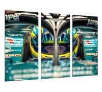 Lot de 3 tableaux décoratifs muraux, décoration moderne, salon, chambre à coucher, impression sur bois avec crochets, voiture Formula 1 2024 Aston Martin AMR24, Fernando Alonso, (97 x 62 cm)