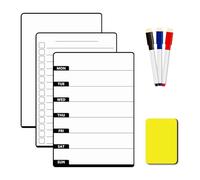 Lot de 3 Tableaux Magnétiques pour Frigo - Planning Hebdomadaire et Pense-bête Aimantés - Inclus 3 Marqueurs + 1 Gomme - Pour Mémos, Notes, Listes et Menus à la Cuisine et au Bureau