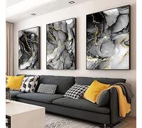 Lot de 3 tableaux muraux, marbre, noir et gris, art abstrait moderne, texture marbre, image sur toile, décoration d'intérieur, gris et or, sans cadre (B,60 x 90 cm)