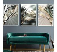 Lot de 3 tableaux muraux modernes sur toile - Poster doré et vert forêt - Impression d'art pour salon - Décoration d'intérieur - 40 x 60 cm - Sans cadre (40 x 60 cm)