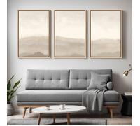 Lot de 3 Tableaux Paysage Abstrait Beige-Impression sur Toile Murale Nature Scandinave 41x61cm avec Cadre Flottant