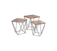 Lot de 3 Tables Basses Acier et Effet Marbre Gris - ERLING -