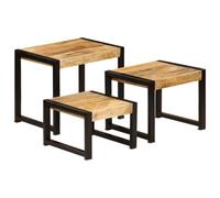 Lot de 3 tables basses empilables en bois massif de mango vintage avec | Bois de manguier massif, style vintage, cadre en acier renforcé, empilable, peu encombrant, grain unique