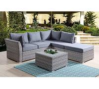 Lot de 3 tables basses en rotin avec boîte de rangement, design modulaire en forme de L pour meubles de jardin, tissu gris