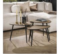 Lot de 3 tables basses galets 54 cm en bois et métal bronze antique