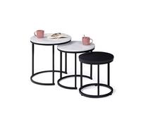 Lot de 3 tables basses gigognes ALASKA rondes 35/40/45 effet marbre et noir pieds métal