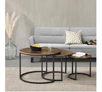 Lot de 3 tables basses gigognes Arvidsjaur Effet bois foncé Rondes [en.casa]