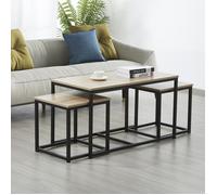 Lot de 3 tables basses gigognes CALVI / Décor Chêne blanchi et Piètement métal noir