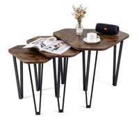 Lot de 3 Tables Basses Gigognes Empilables COSTWAY, Bout de Canapé Industriel, Table Basse Salon Bois 3 Tailles pour Chambre Bureau