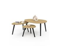 Lot de 3 tables basses gigognes GAIA bois et pieds noirs scandinave