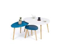 Lot de 3 tables basses gigognes GAIA laquées blanc bleu scandinave