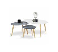 IDMarket – Lot de 3 tables basses gigognes Gaia laquées blanc/gris scandinave