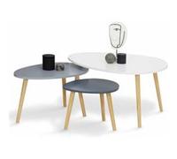 IDMarket – Lot de 3 tables basses gigognes Gaia laquées blanc/gris scandinave
