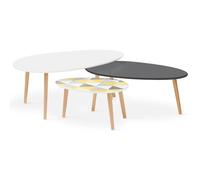 Lot de 3 tables basses gigognes GIGI laquées blanc / gris / motifs graphiques